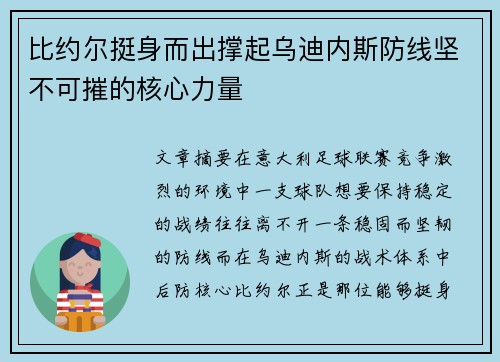 比约尔挺身而出撑起乌迪内斯防线坚不可摧的核心力量